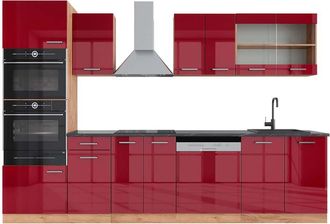 Vicco Mueble De Cocina R-line, Burdeos Brillo Intenso/roble Dorado, 300 Cm Con Armario Alto, Et Antracita, Vicco