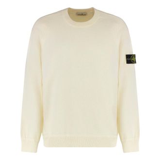 Stone Island Round-neck Knitwear, male, White, Size: XL Soft Cotton Micro Stitch Sweater