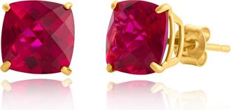 MAX + STONE Sterling Silver or Gold 8mm Cushion Cut Gemstone Birthstone Stud Earrings