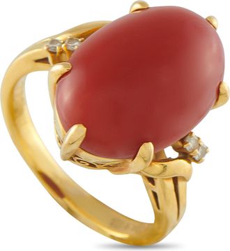 Mikimoto 18K Yellow Gold Diamond and Coral Ring MK17-102025