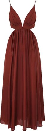 Zimmermann Bordeaux Deep V-Neck Open Back Silk Dress
