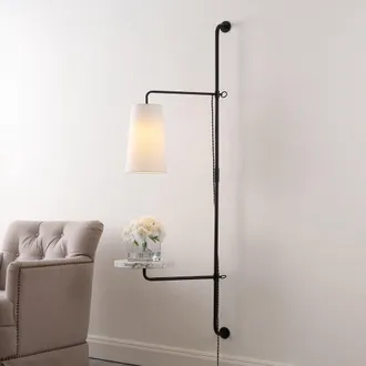 Jonathan Y Designs Andre 1-Light Contemporary Industrial Iron Plug-In with Adjustable White Marble Table LED Sconce in Black at Nordstrom