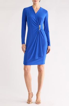 DKNY Long Sleeve Faux Wrap Dress in Atlantic Blue at Nordstrom Rack, Size 16