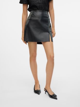 Vero Moda Lederimitatrock VERO MODA VMNELLY HR SHORT PL SKIRT NOOS, Damen, Gr. XS (34), schwarz, Web, Obermaterial: 100% Polyester, unifarben, kurz, R&ouml;cke Leder