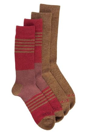 United By Blue 2-Pack Stripe Wool & Yak Blend Crew Socks in Crimson/Camel Heather at Nordstrom, Size Medium