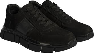 Desa Mens Nubuck Leather Trainers, Comfortable Daily Wear, Autumn/Winter Ready, Flat Slip-On Sneakers | Black - 41