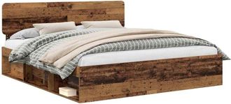 vidaXL Bed Frame with Headboard Old Wood 200 x 200 cm Solid Pine Wood vidaXL