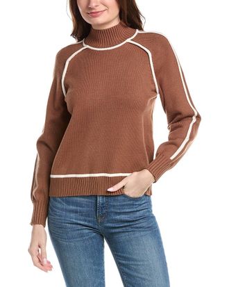 T Tahari Mock Neck Contrast Pullover