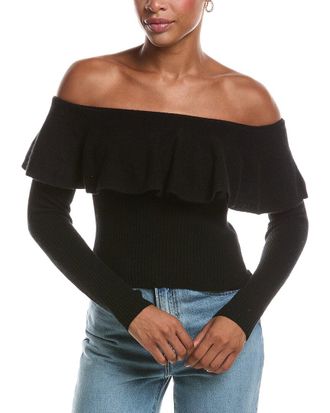 Autumn Cashmere Rib Off The Shoulder Ruffle Cashmere Sweater