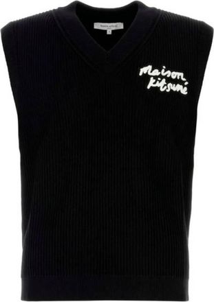Maison Kitsun&eacute; Handwriting Embroidery Ribbed Knit Vest, Size X-Large