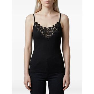 Saint Laurent Black Ribbed Silk Knit Guipure Tank Top
