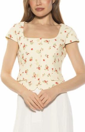 Alexia Admor Cap Sleeve Button-Up Top in Yellow Ditzy at Nordstrom Rack, Size 14