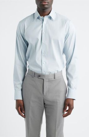 Nordstrom Trim Fit Premium Performance Dress Shirt in Blue Oakspire Grid at Nordstrom, Size 15.5 - 34