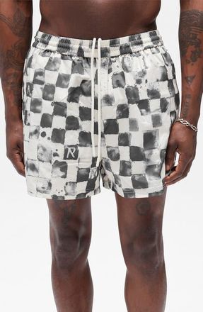 Represent Poolside Check Swim Trunks in Flat White at Nordstrom, Size Xx-Large