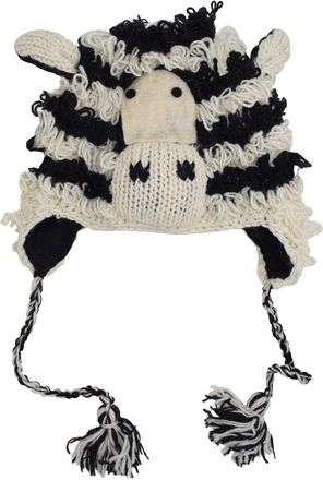 Gheri Woollen Handknitted Fleece Lined Trapper Farm Animal Hat Zebra