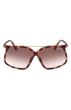 Tom Ford Meryl 64mm Gradient Polarized Oversize Square Sunglasses in Shiny Havana Rose Gold/Brown at Nordstrom Rack