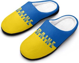 Generic Ukraine Ukrainian Flag Slippers Men Winter Warm Cotton Anti-Slip Indoor Slip-Ons House Shoes