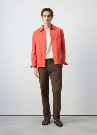 Mango Camicia overshirt regular fit in cotone lino rosso corallo - Uomo - XL - MANGO MAN