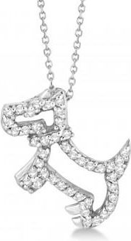 Allurez Diamond Dog Pendant Necklace Pave-Set 14K White Gold (0.22ct)
