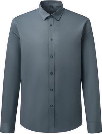 AlltheMen Mens Dress Shirt Long Sleeve Business Bamboo Fiber Shirt Button Down Regular Fit Grey M