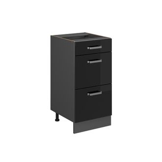 Vicco Mueble Bajo De Cocina R-line, Negro Brillo Intenso, 40 Cm Con Cajones, Sin Encimera Vicco