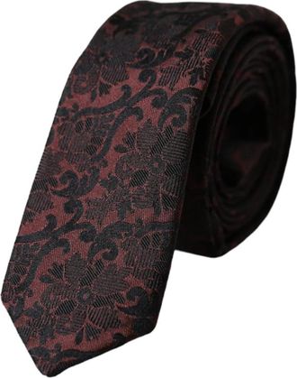 Dolce & Gabbana Zijden Bloemenfantasie Verstelbare Stropdas - Heren - Stropdassen - Bruin - ONE Size - Accessoires