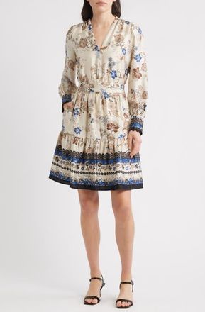 Anne Klein Floral Print Long Sleeve Minidress in Ivory Shell Multi at Nordstrom, Size Medium P