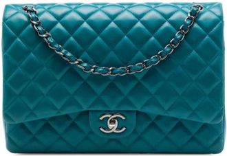 Chanel Pre-owned Vintage Double Flap Shoulder Bag - Dames - Vintage Schoudertas - Blauw - ONE Size - Leer - Vintage