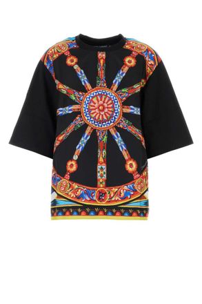 Dolce & Gabbana Black Printed Crew Neck T-Shirt