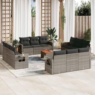 vidaXL Set Sof&aacute;s De Jard&iacute;n Con Cojines 13 Piezas Rat&aacute;n Sint&eacute;tico Gris Vidaxl
