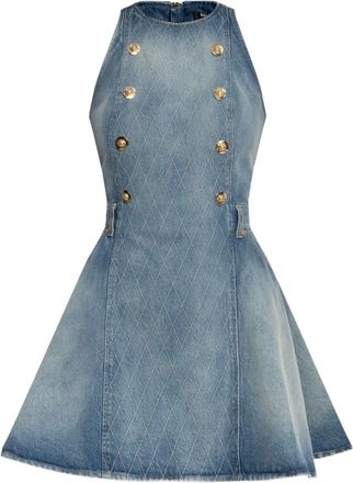 Balmain Abito denim con bottoni - Blu