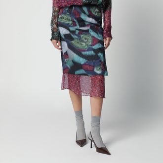 Dries Van Noten Gonna con stampa multicolore in misto seta