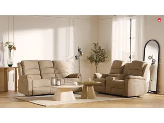 Vente-Unique Divano 2 posti relax elettrico con ripiano in Tessuto Tortora - NEVERS