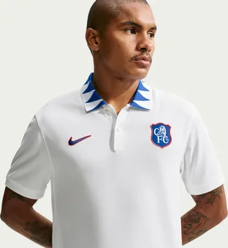 Nike Chelsea FC The Nike Mens Polo Third Nike Mens Dri-FIT Soccer Polo in White | IQ7107-100