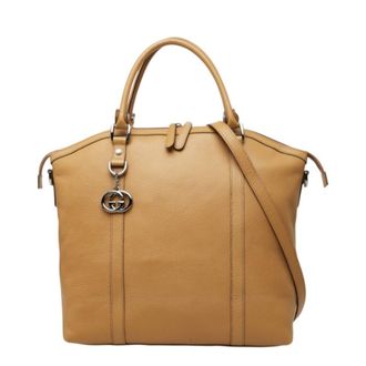 Gucci Beige Leather Shoulder Bag Tote Bag (Pre-Owned)