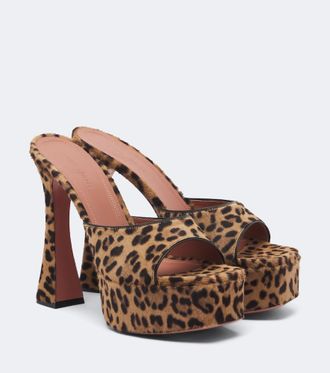 Amina Muaddi Dalida calf hair platform mules