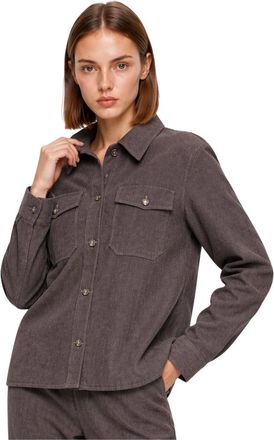 Kocca Jassen, Dames, Bruin, S, Denim, Textured Shirt with Buttoned Chest Pockets