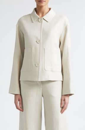 Max Mara Dattero Stretch Flax & Cotton Jacket in Ivory at Nordstrom, Size 12