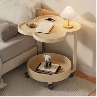 Trade Shop Trade Shop - Mesa De Centro Multifunci&oacute;n De 2 Niveles Con Ruedas Levantadas Minimalista De Dise&ntilde;o Moderno - Beige