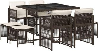 vidaXL Set da Pranzo da Giardino 9pz con Cuscini Marrone in Polyrattan - Vidaxl