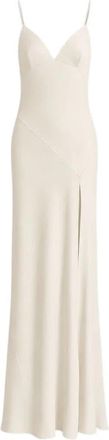Alberta Ferretti Lange slipjurk met split aan de zijkant - Dames - Avondkleed - Beige - S - Leer - Kleedjes