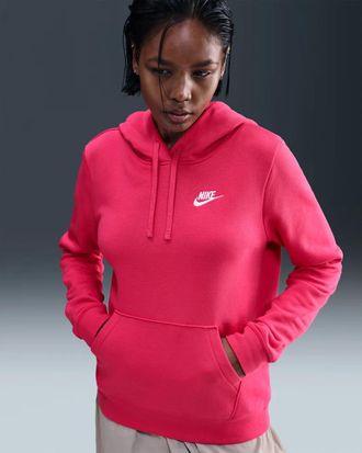 Nike Sportswear Club Hoodie Womens Rush Pink Fleece Long Sleeve Pullover JAX2077