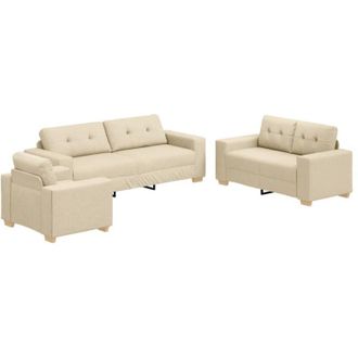 vidaXL Vidaxl - Set di divani con cuscino con cuscino 3 pcs Crema Tessuto