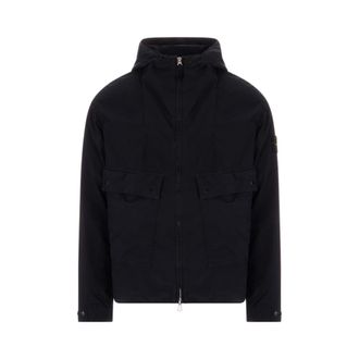 Stone Island Light Jackets, male, Blue, Size: XL Light Compact Touch Poly-TC Hooded Jacket
