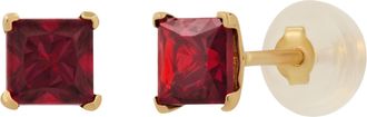 MAX + STONE 14k Yellow or White Gold 4mm Square Princess Cut Gemstone Stud Earrings
