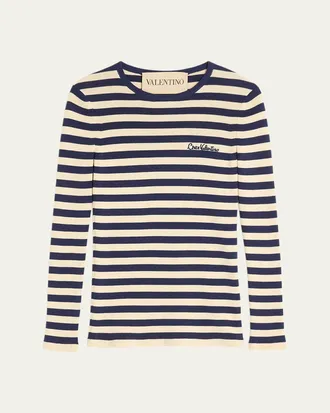 Tシャツ・カットソー Valentino Garavani Long-Sleeve T-Shirt In Striped Cotton Valentino Garavani Stripe Logo Long Sleeve Cotton T-Shirt