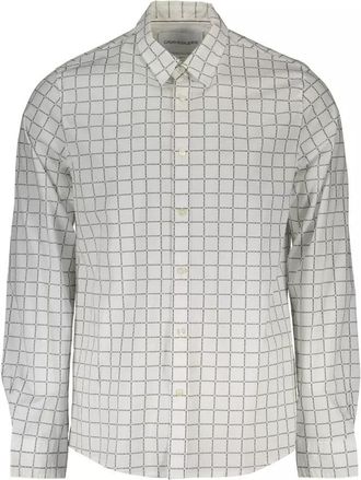 Calvin Klein Mens Grid Print Dress Shirt - White Cotton - Size Small