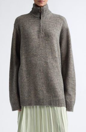 Maison Margiela Oversize Cotton & Wool Blend Half Zip Sweater in Grey/camel at Nordstrom, Size X-Small