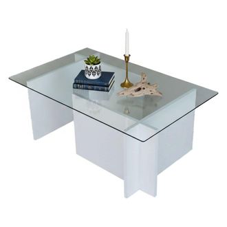 Dmora Mesa De Caf&eacute; Dfontola, Mesa De Centro Baja, Revistero Para Sof&aacute;, Estante De La Sala De Estar, 105x65h40 Cm, Blanco - Dmora