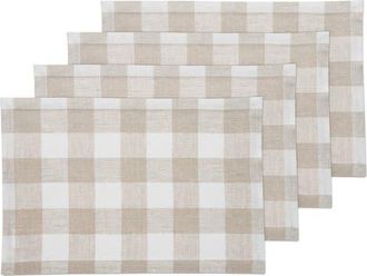 Solino Home Linen Placemats Set of 4, 14 x 19 Inch for Dining Table, Holiday and Everyday Table Decor - Buffalo Check in Natural And White at